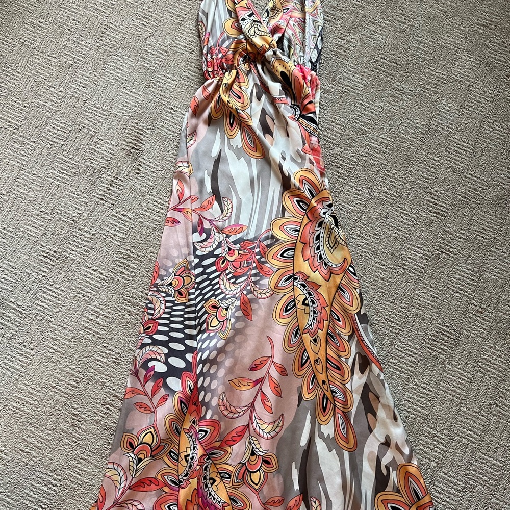 Elegant Floral Maxi Dress - Pink and Orange
